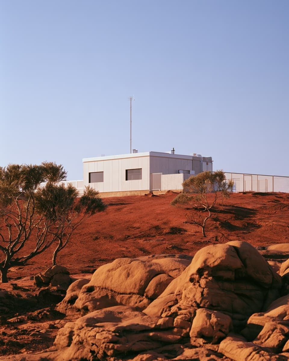 Field station on a rust-red desert plateau