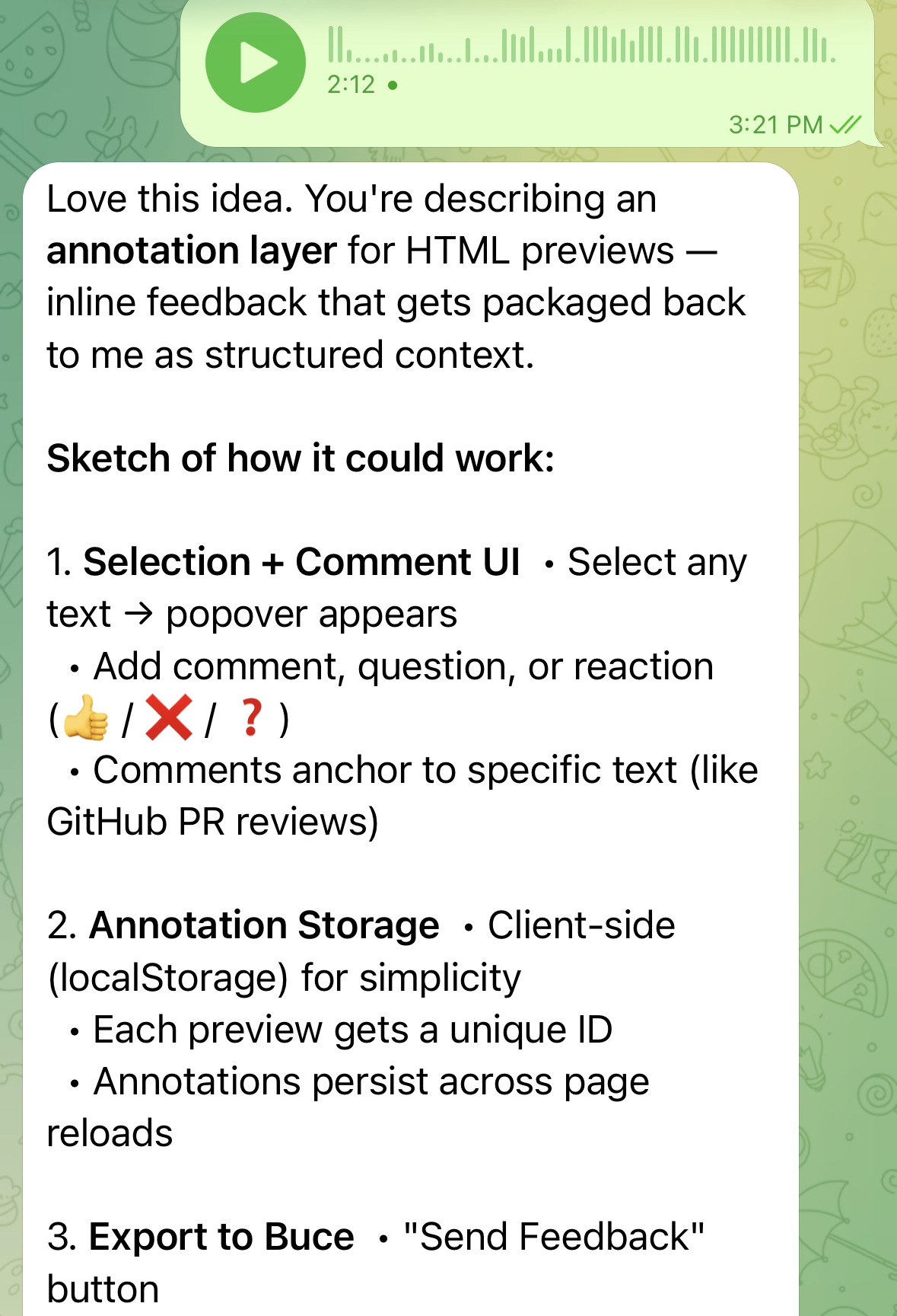 Screenshot of the conversation that led to the initial pagedrop concept