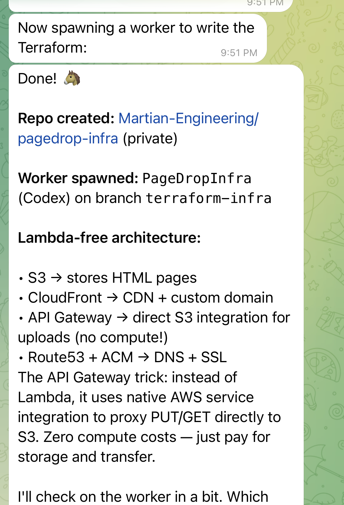 Screenshot of early infrastructure and deployment progress