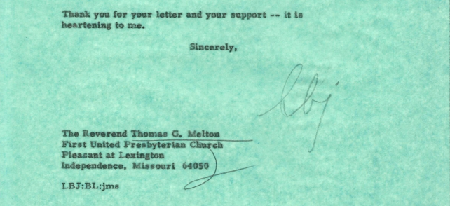 Letter from President Johnson